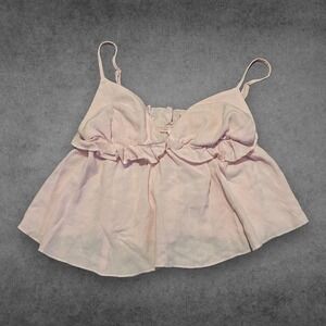 Garage Strappy Peplum Cami Top Light Pink V-Neck Ruffle Small Y2K Streetwear